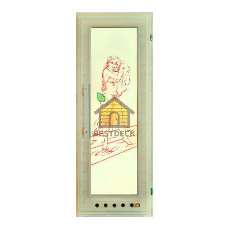 Дверь для бани липа+стекло с рисунком, Элит с вентиляционной решеткой