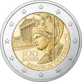 Австрия 2 евро 2018 100 лет Австрийской Республике UNC