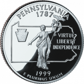 25 центов США 1999г - Пенсильвания, UNC - Серия Штаты и территории