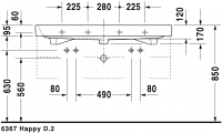 Раковина Duravit Happy D.2 двойная 120х50,5 231812 схема 2