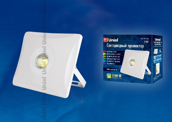 Uniel прожектор св/д плоский 30W(2600lm) 6000K 6K алюминий/белый ULF-F11-30W/DW IP65