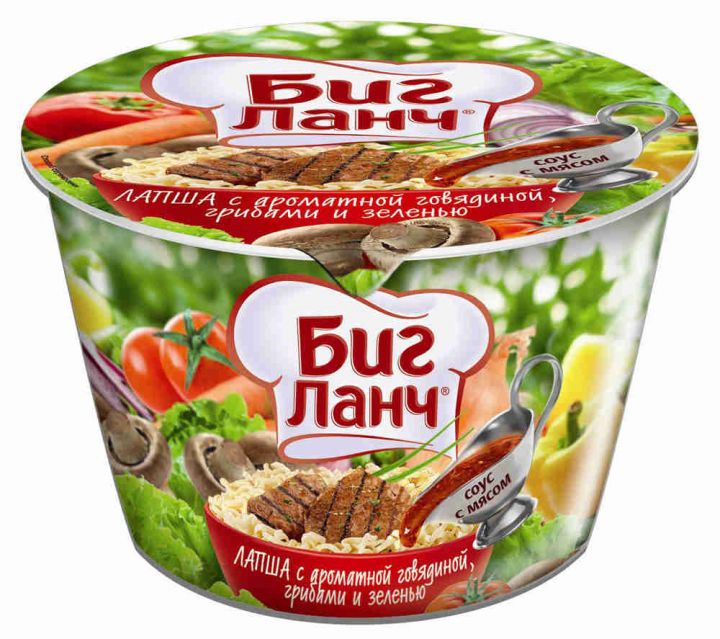 Лапша Биг-Ланч говядина/грибы/зелень 90г ООО Кинг Лион Тула
