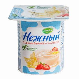 Yoqurt «Нежный» banan və çiyələk suyu ilə 1,2% 0,1 kg