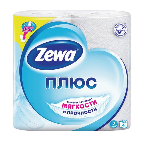 Туалетная бумага Зева Плюс 2х слойная 4шт Белая
