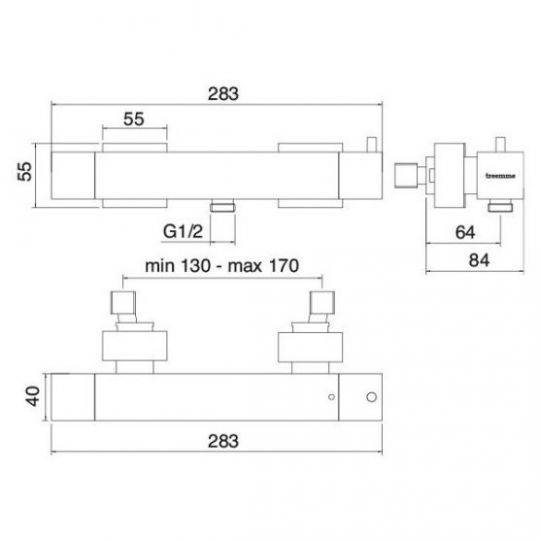 Смеситель термостат для душа Treemme X-CHANGE 7645 никель/хром схема 1