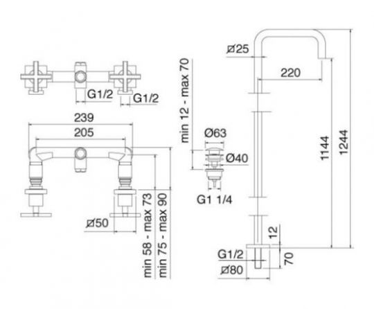 Treemme X-CHANGE смеситель для раковины 7482XC схема 1