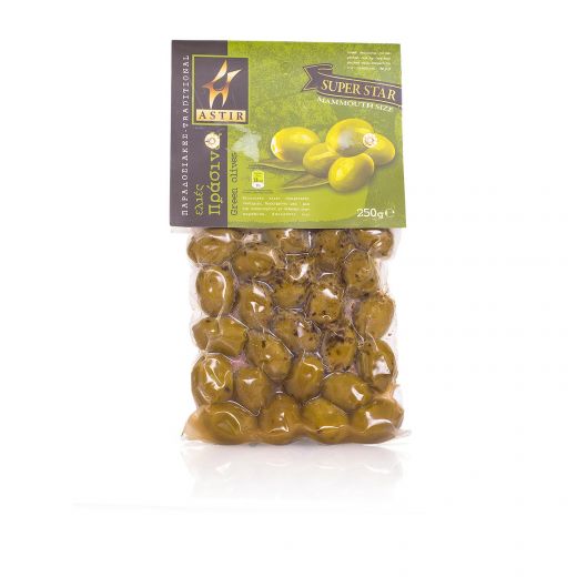Оливки греческие зеленые в вакууме Astir - 250 гр с косточкой