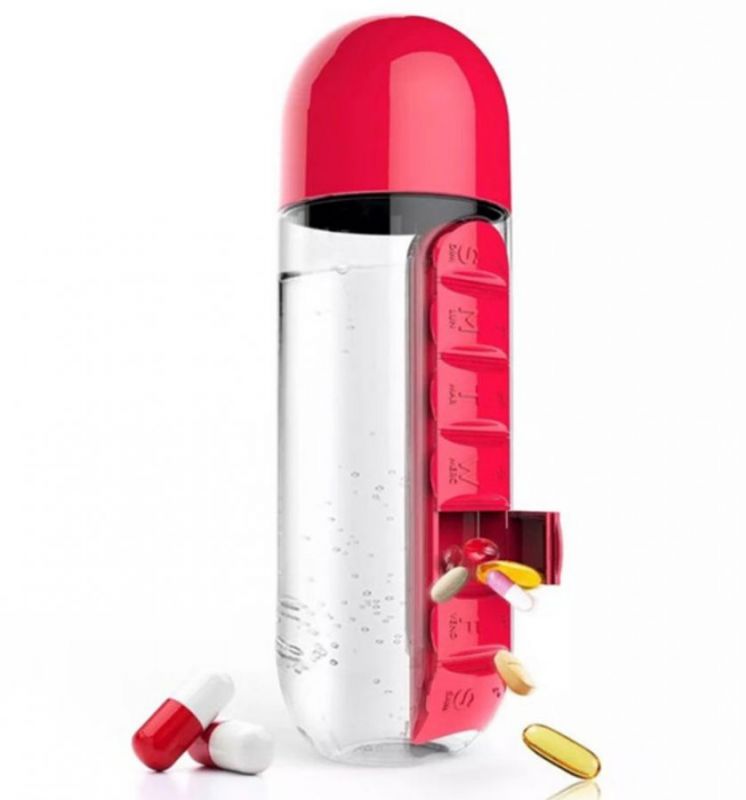 Бутылка С Органайзером Для Таблеток Pill & Vitamin Organizer, Цвет Красный