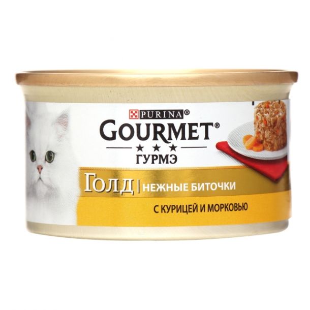 Консервы  Gourmet Gold для кошек нежные биточки с курицей и морковью 85 гр