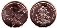 Монета Багамских островов 1 цент 2015 год.. Морская звезда.