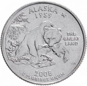 25 центов США 2008г - АЛЯСКА, VF - Серия Штаты и территории