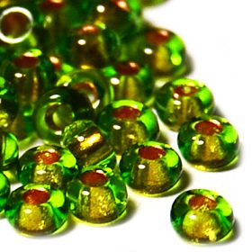 Бисер чешский 59430 зеленый прозрачный золотая линия внутри Preciosa 1 сорт купить оптом
