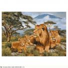 Алмазная вышивка «Семейство львов на фоне горы»