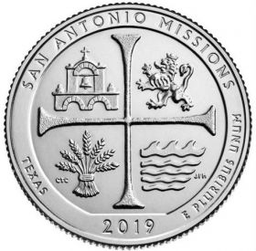 49 ПАРК США - 25 центов 2019 год, Техас национальный исторический парк Миссии Сан-Антонио