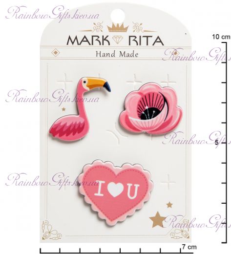 Набор брошей с цанговым зажимом бабочка Фламинго "Mark Rita"