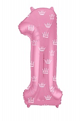 Цифра 1 розовая с Коронами шар фольгированный с гелием