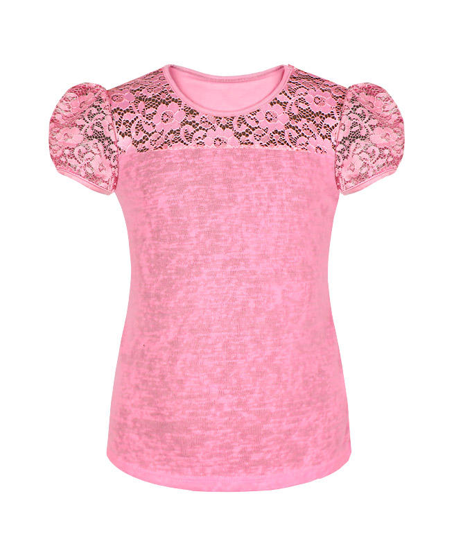 Розовая блузка с гипюром для девочки 9 лет