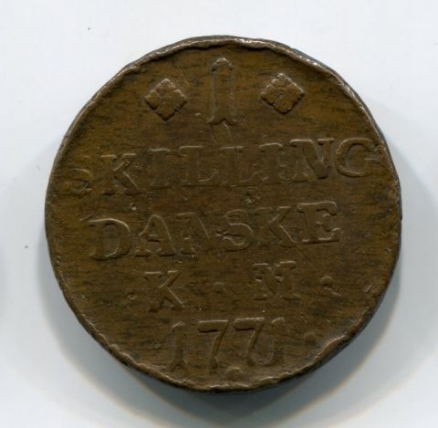 1 скиллинг 1771 года Дания XF-