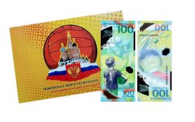 100 рублей ЧМ 2018 в РОССИИ по ФУТБОЛУ в дизайнерском буклете Oz