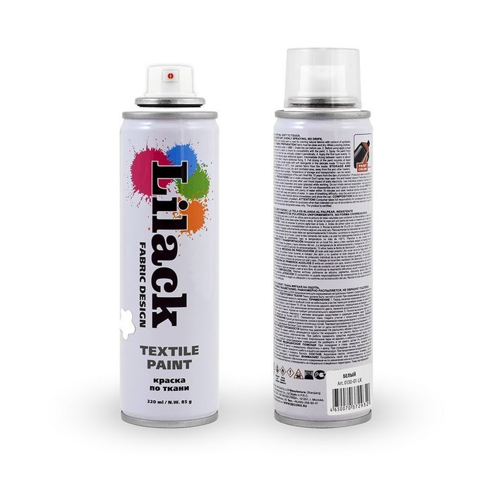 Lilack Textile Paint Аэрозольная краска по ткани, название цвета "Белый", матовая, объем 220мл.