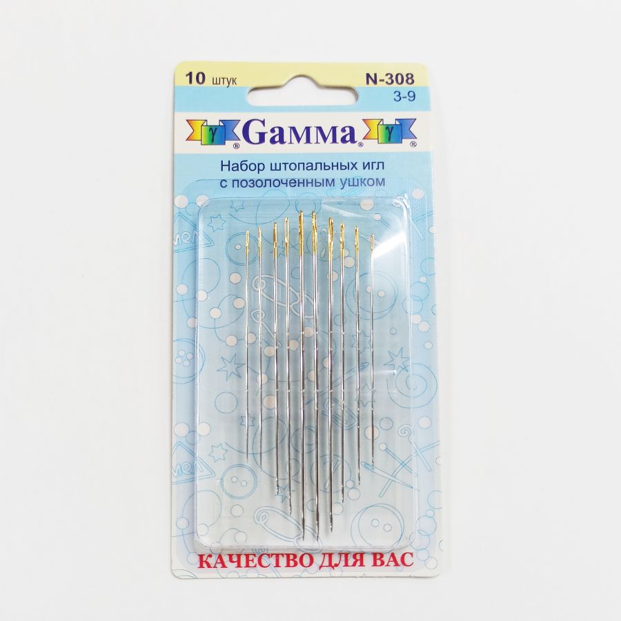 Иглы швейные ручные, штопальные Gamma N-308, №3-9, 10 шт в упаковке