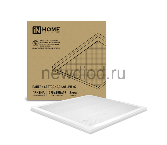 Панель светодиодная универсальная LPU-02 36Вт ПРИЗМА 230В 4000К 3420Лм 595х595х19мм IP40 IN HOME