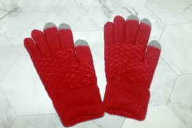 Вязаные шерстяные женские и подростковые сенсорные перчатки Красные