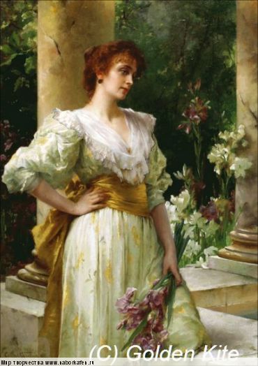 1171 Woman In White Holding Irises