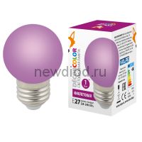 Лампа декоративная светодиодная LED-G45-1W/PURPLE/E27/FR/С Ф "шар", матовая Цвет фиолетовый ТМ Volpe