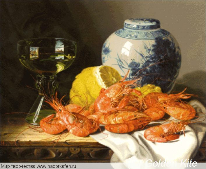 1830 Still Life with Prawns and a Delft Pot