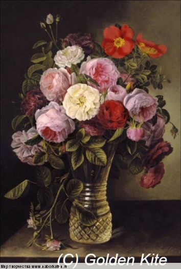 1956 Summer Roses in a Crystal Vase