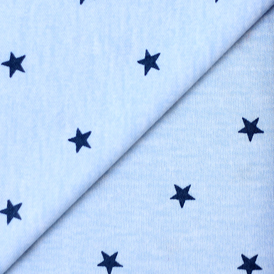 Лоскут трикотажной ткани Голубой с синими звёздами 50*30 см.
