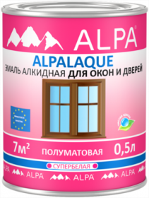 Эмаль для Окон и Дверей Alpa Alpalaque 0.5л Полуматовая, Супербелая, Алкидная / Альпа
