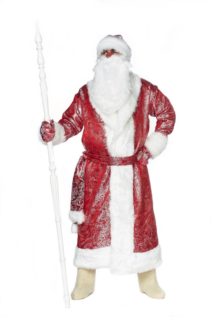 Блестящий красный костюм Деда Мороза