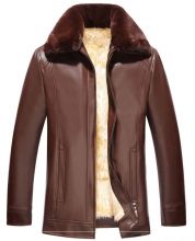 Зимняя мужская кожаная куртка "Оттава" коричневая