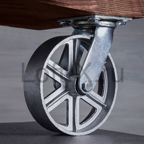 Чугунное колесо 200мм (поворотное) для мебели LOFT
