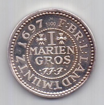 1 мариенгрош 1697 года Брауншвейг-Люнебург UNC restrike