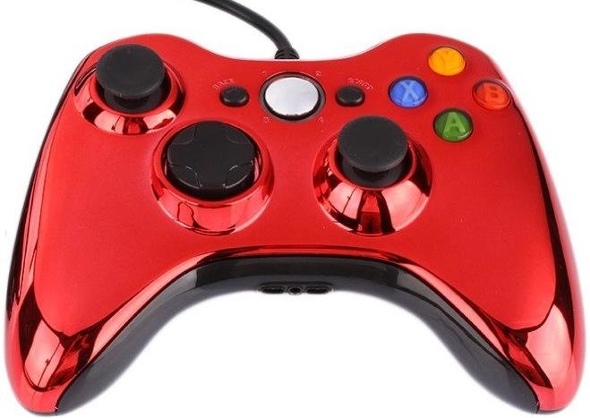 Джойстик (геймпад) проводной для Xbox 360 и PC Красный Хром