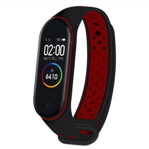 Спортивный ремешок на фитнес-браслет Xiaomi mi band 5/6 ( черно-красный )