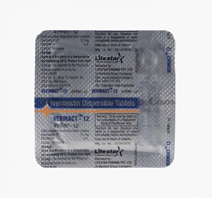 Вермакт (ивермектин 12мг) антипаразитарный препарат Mankind Pharma Vermact Ivermectin 12mg 4 Tablets