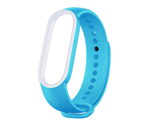 Сменный двухцветный ремешок на фитнес-браслет Xiaomi mi band 5/6 (Голубой-белый)