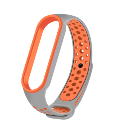 Спортивный ремешок на фитнес-браслет Xiaomi mi band 5/6 ( Серо-оранжевый )
