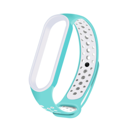 Спортивный ремешок на фитнес - браслет Xiaomi mi band 5/6 (Бирюзово-белый)