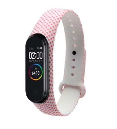 Сменный ремешок с рисунком на фитнес - браслет Xiaomi mi band 5/6 (Розовый горошек)