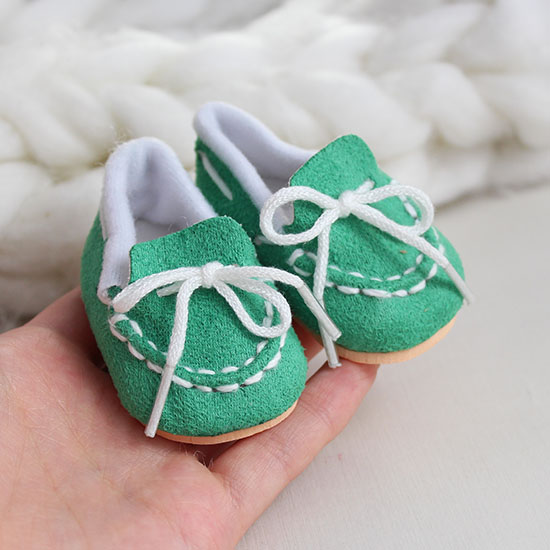 Обувь для кукол 6,5 см - Мокасины зеленые