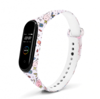 Сменный ремешок с рисунком на фитнес - браслет Xiaomi mi band 5/6 (Птицы на белом фоне)