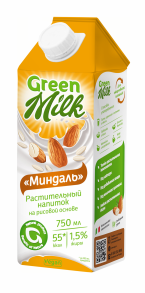 Напиток растительный на рисовой основе GREEN MILK Миндаль ГОСТ, 750мл