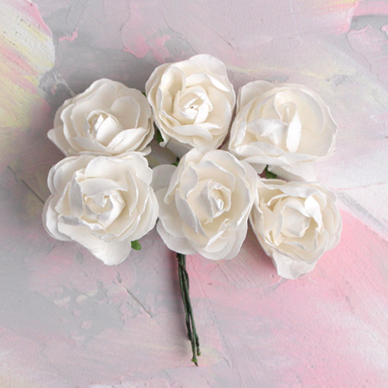 Бумажные цветы белые - Кукольная миниатюра 3 см