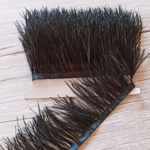 Перо черное, лента с перьями, шириной  7-11 см, арт PS014, цвет чёрный