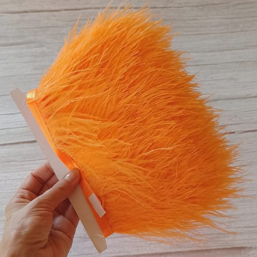 Перья оранжевые, лента с перьями, шириной 7-11 см, арт PS029, цвет оранжевый